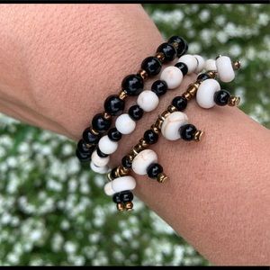 Black, White and Gold Beaded Wrap Bracelet